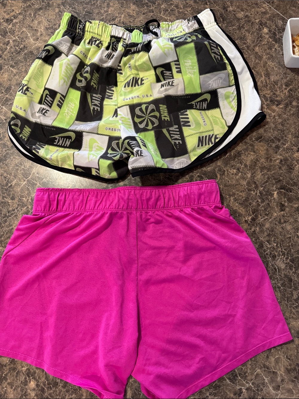 Nike Women's Pink Athletic Shorts with Graphic Lime & Black Pair - Picture 4 of 4
